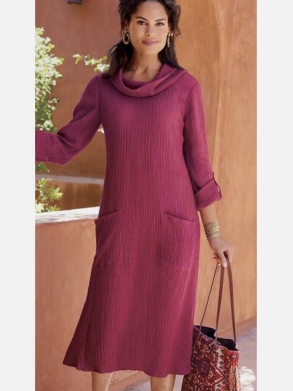 Soft Surroundings XL Everly Berry Cowl Neck Textured Tunic Dress XL, Lagenlook